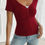 Thumbnail: V Neck Solid Lace Splicing Button Fitted Shirt
