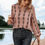 Thumbnail: Graphic Print Strip Loose Fit V Neck Blouse