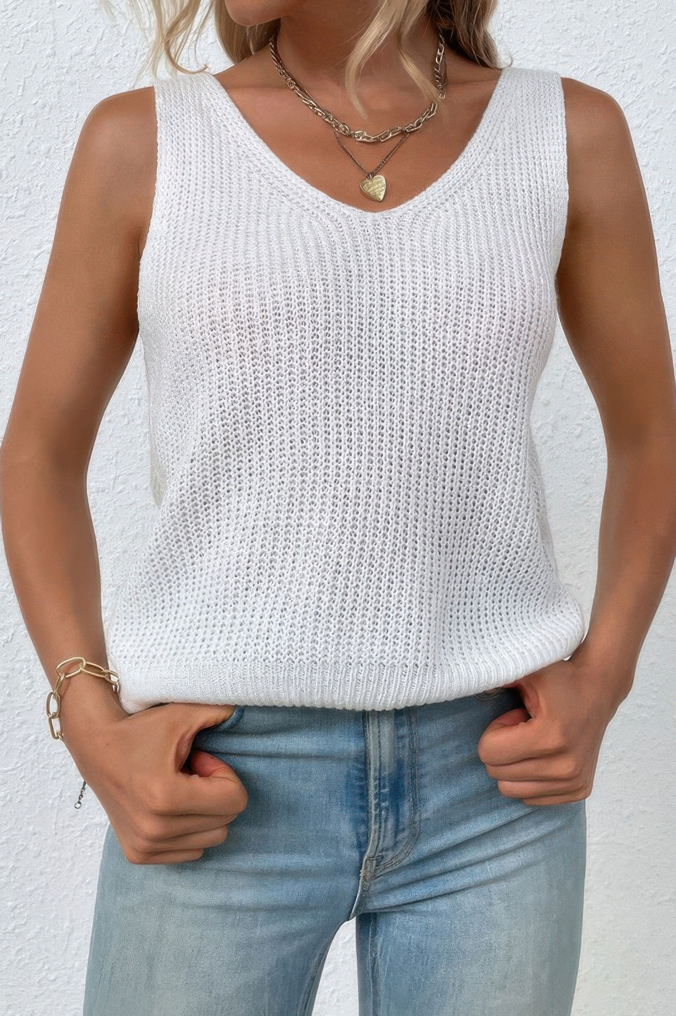 Solid Sleeveless Twist Back Knit Loose Vest