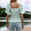 Thumbnail: Solid Square Neck Shirred Flounce Sleeve Peplum Blouse