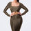 Thumbnail: Luxe Waist Gold Chain Cut-out Detail Square Neck Glitter Bodycon Dress