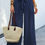 Thumbnail: Elastic Waist Belt Pockets Wide Leg Pant