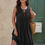 Thumbnail: Round Neck Knot Cut Out Pleated Loose Fit Dress
