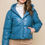 Thumbnail: Pu Faux Leather Zipper Hooded Puffer Jacket