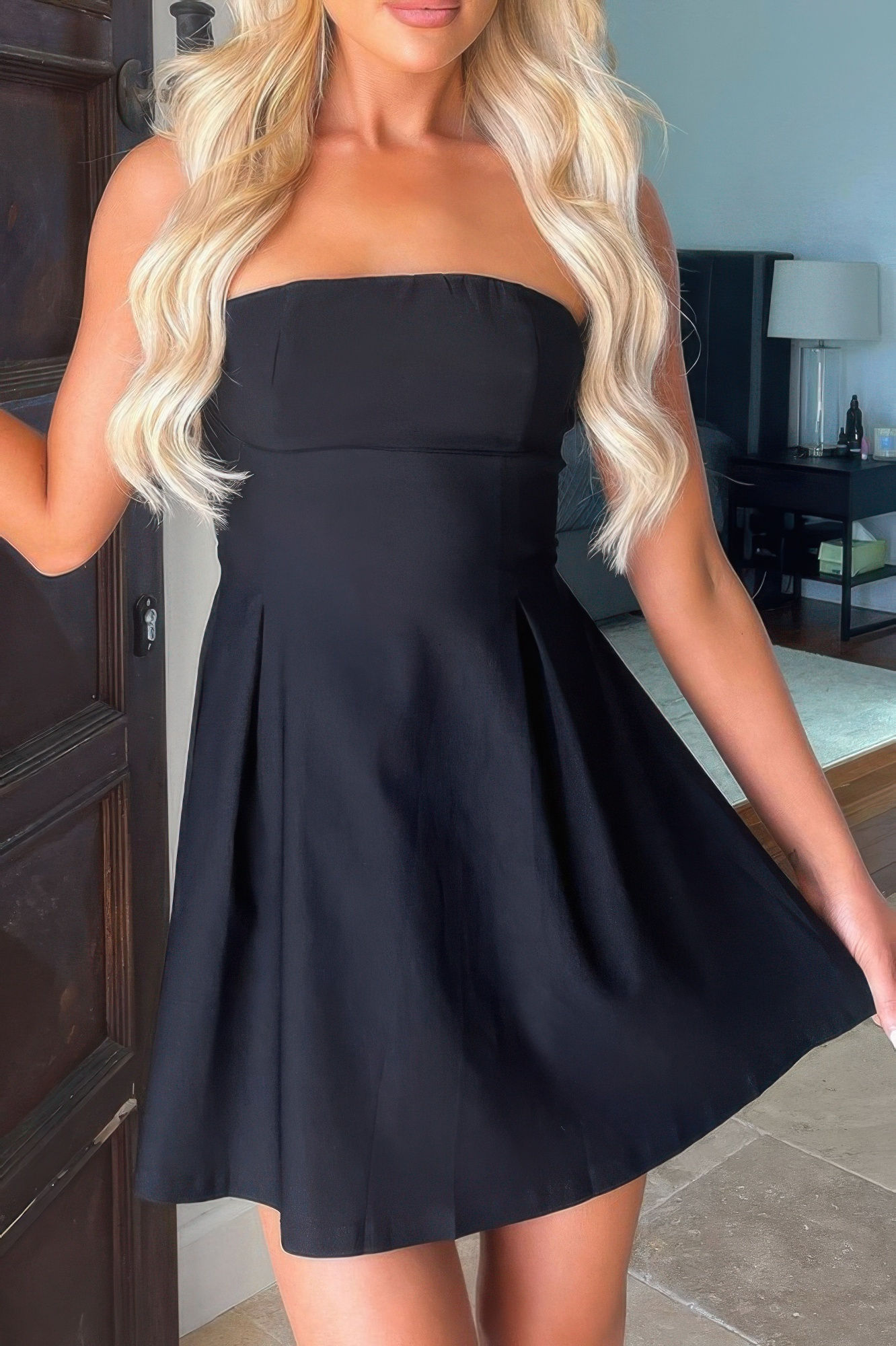 Off Shoulder Elegant Tube Cuff A Swing Short Dress