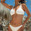 Thumbnail: Two Pieces Metal Buckle Dot Solid Bikini