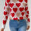 Thumbnail: Round Neck Heart Shape Pearl Beads Knit Sweater