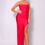 Thumbnail: Spaghetti Strap Pleated Bust Front Slit Maxi Dress