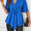 Thumbnail: V Neck Peplum Tie Front Short Bell Sleeve Shirt