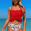 Thumbnail: Ruffle Falbala Waist Knot Front Tankini Swimsuit