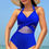 Thumbnail: Color Block Halter Cross Lace One Piece Swimsuit