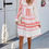 Thumbnail: Geometric Printed Bell Ruffle Sleeve Button Dress