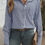 Thumbnail: Strip Pocket Button Front Open Loose Blouse