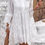 Thumbnail: V Neck Button Flared Sleeves Hollow Out Lace Dress