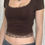 Thumbnail: Square Neck Lace Trim High Waist Tee
