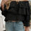 Thumbnail: Tiered Ruffles Drawstring Ruched Neck Blouse