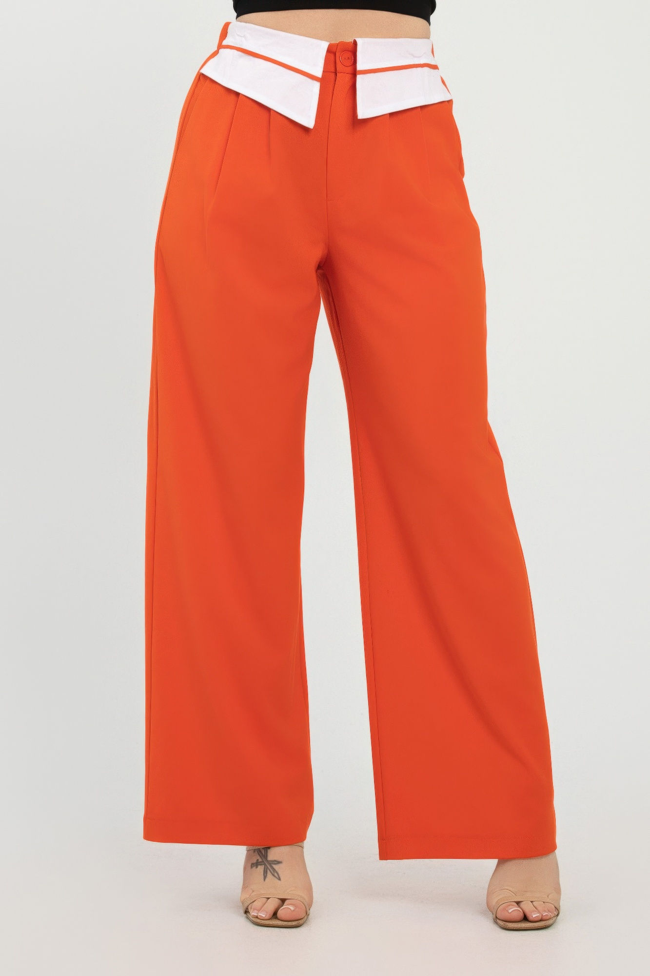 Front Button Fold-over Inside Zipper Pants