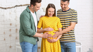 Intended parents connect with surrogate and unborn baby.