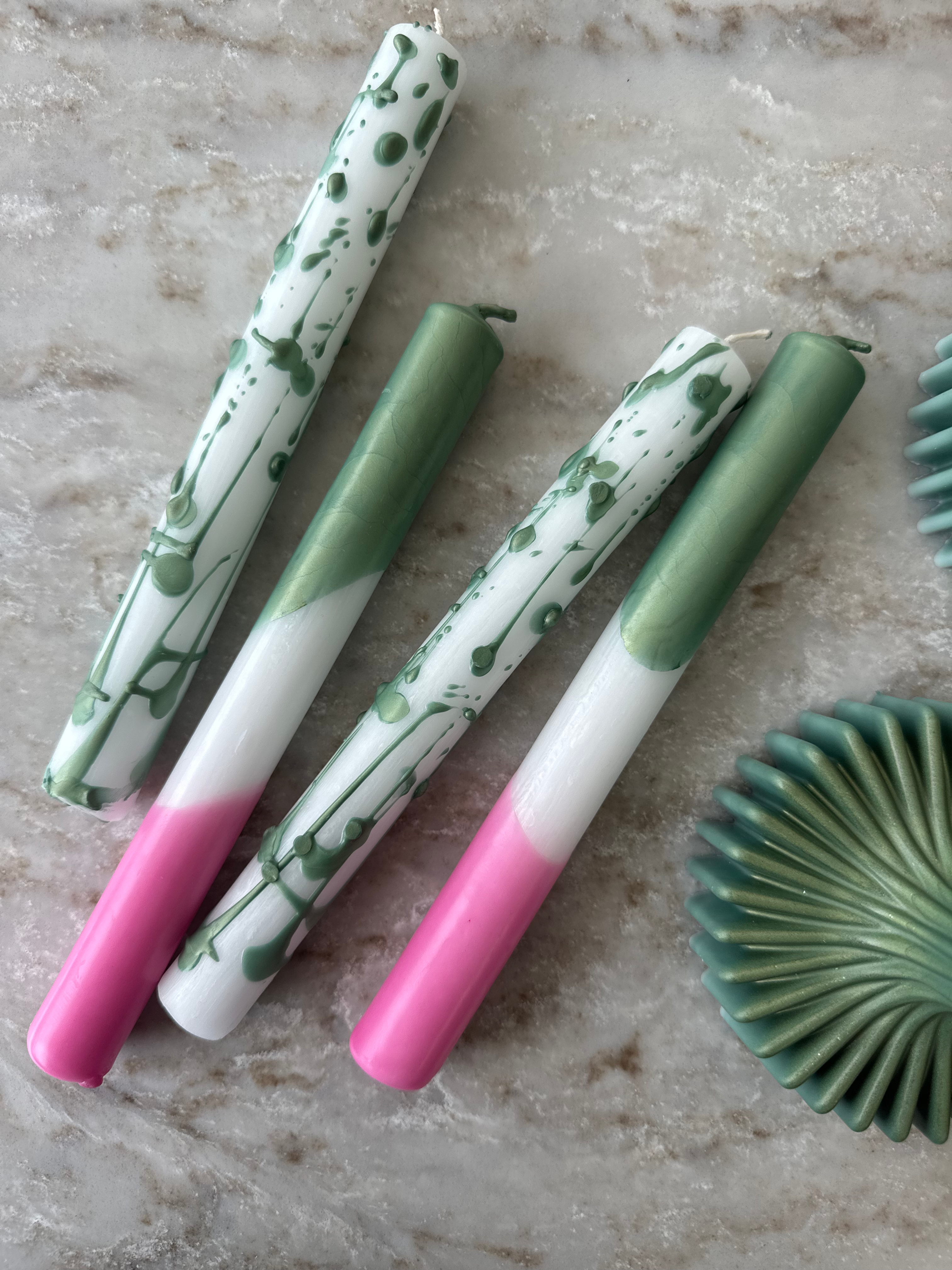 GREEN & PINK CHRISTMAS CANDLES - Four Pack
