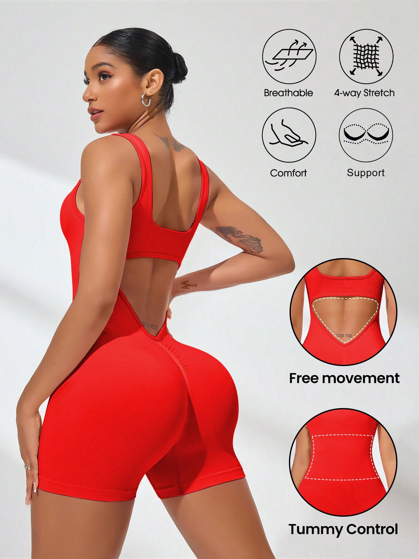 Sexy With V-shaped Exposed Waist Women's Summer Jumpsuits Fitness Daily Wear Cas