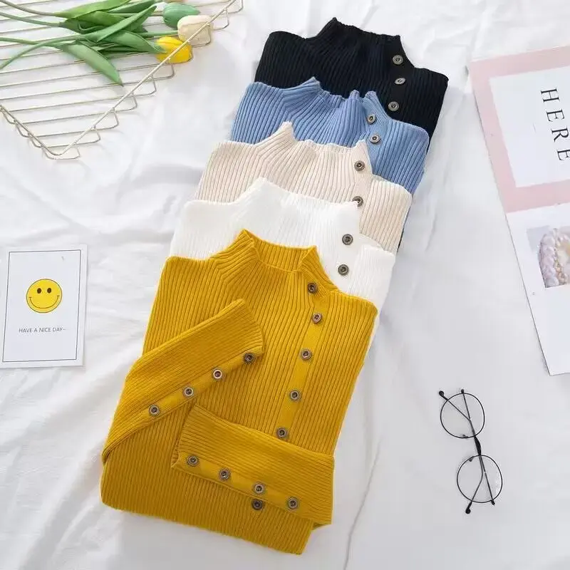 2026 Autumn Knitted Turtleneck Sweaters Women Solid Knitted Female Cotton Soft E