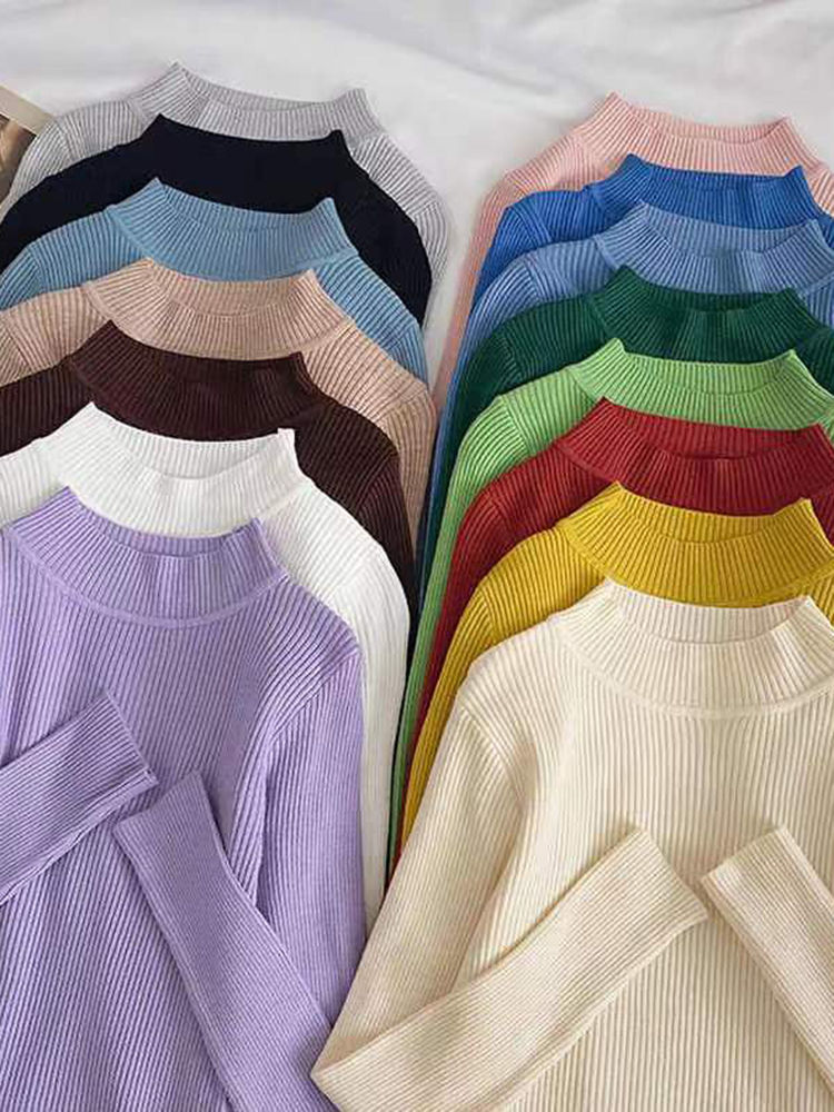 Soft Turtleneck Women Autumn Winter Pullover Sweater Basic Casual Slim Stretch S