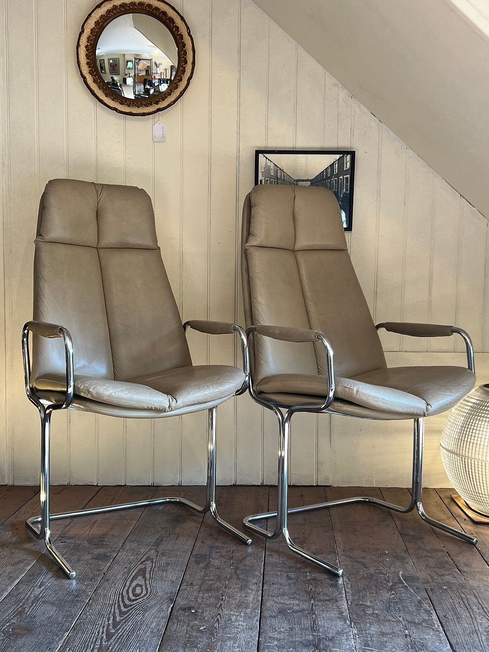 Leather and Chrome Armchairs by Tim Bates for Pieff