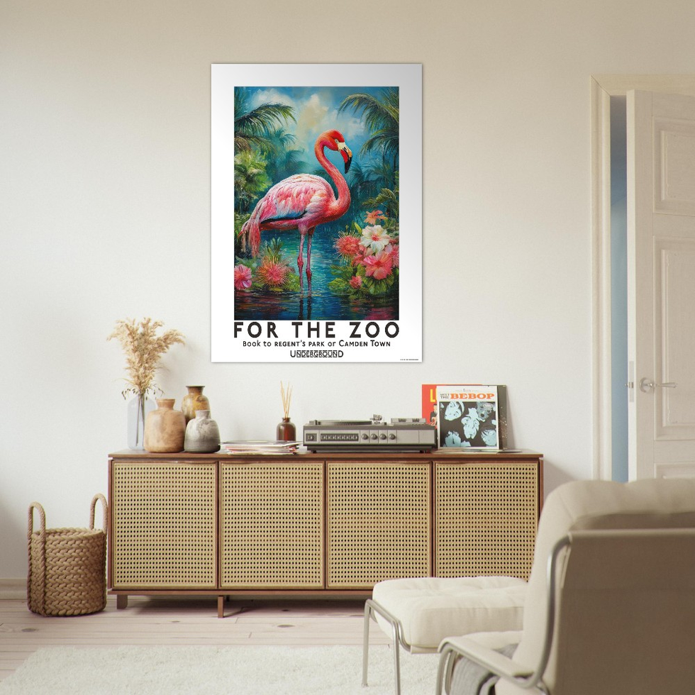 Vibrant Flamingo London Underground Poster - Matte Paper for Exotic Art Lovers