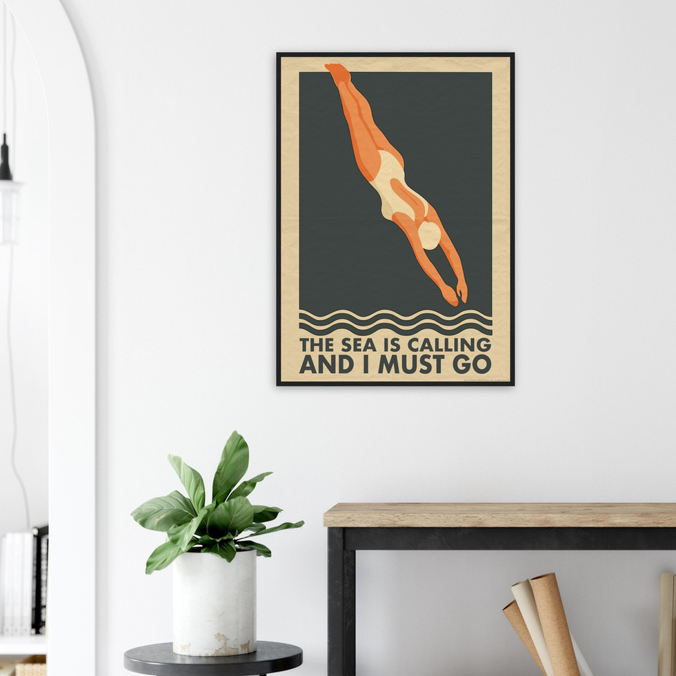 Vintage Diver 'The Sea Is Calling' Art Print – Premium Matte Paper Poster