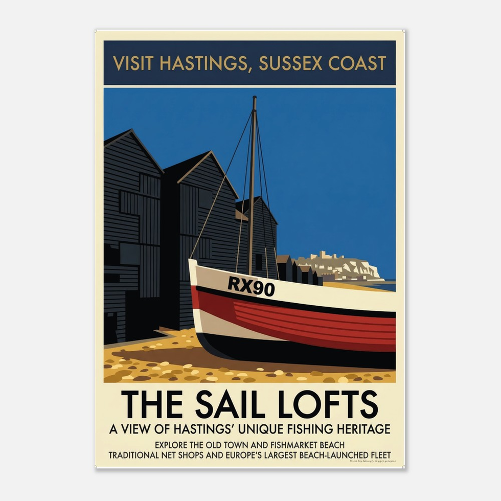 Vintage Hastings Sussex Coast Travel Art Print – Premium Matte Paper Poster