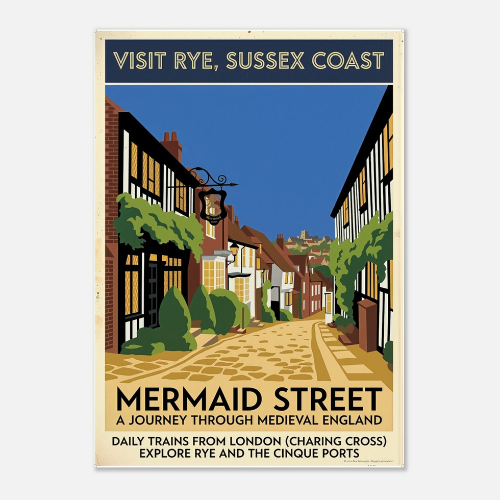 Mermaid Street Rye, Sussex Coast Travel Poster - Premium Matte Paper Print