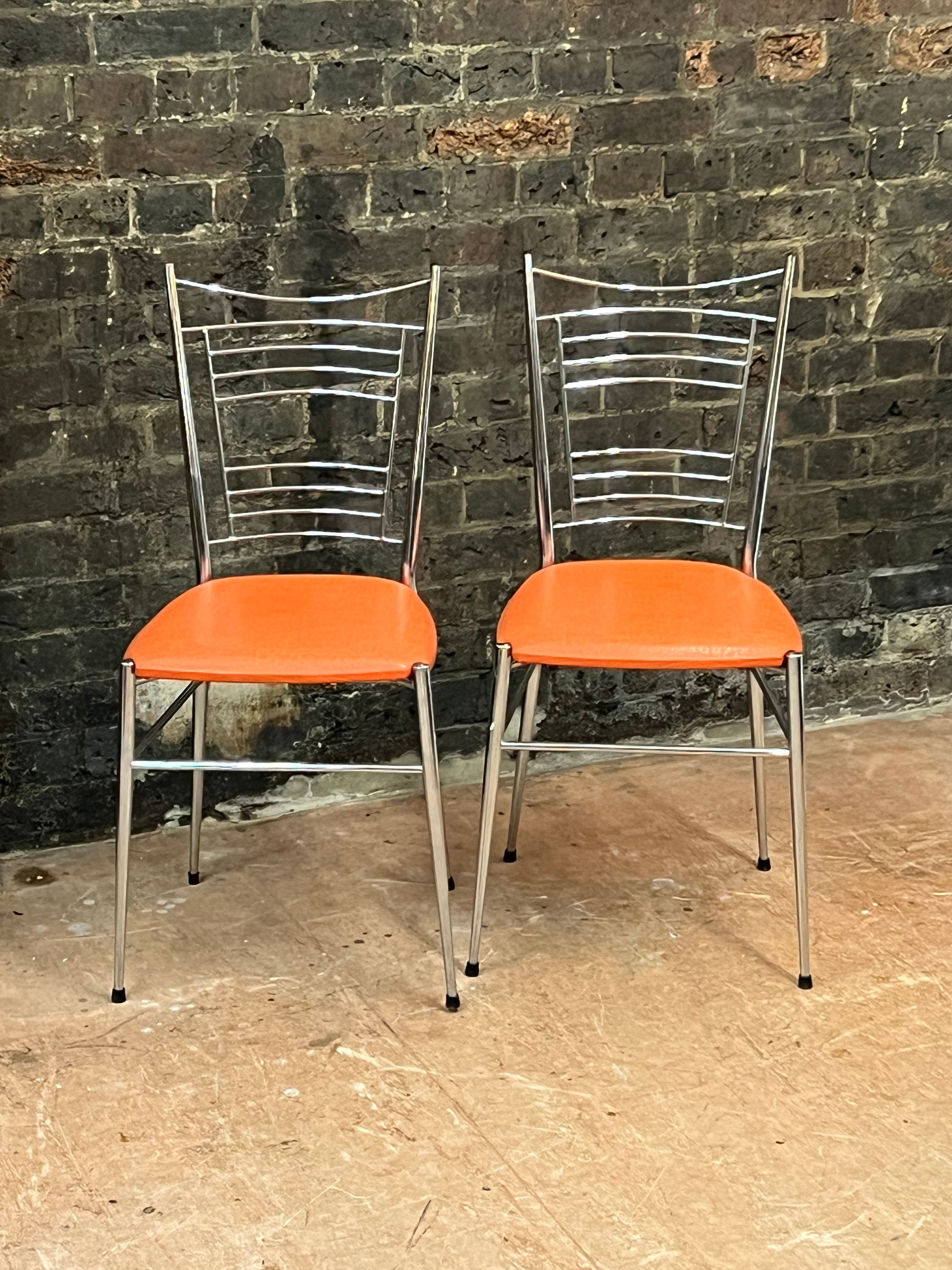Vintage Mid Century Pair of French Chrome Dining Chairs