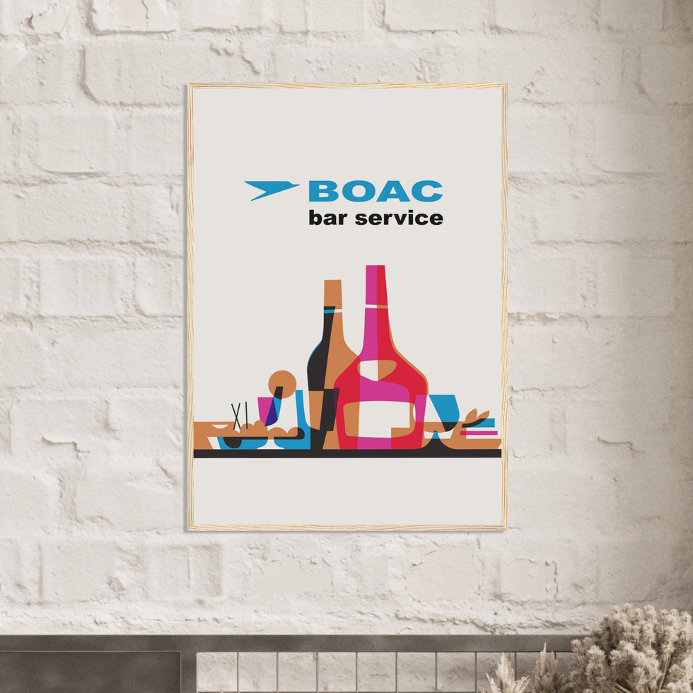 Retro BOAC Bar Service Poster – Mid-Century Airline Art Print for Your Home Bar