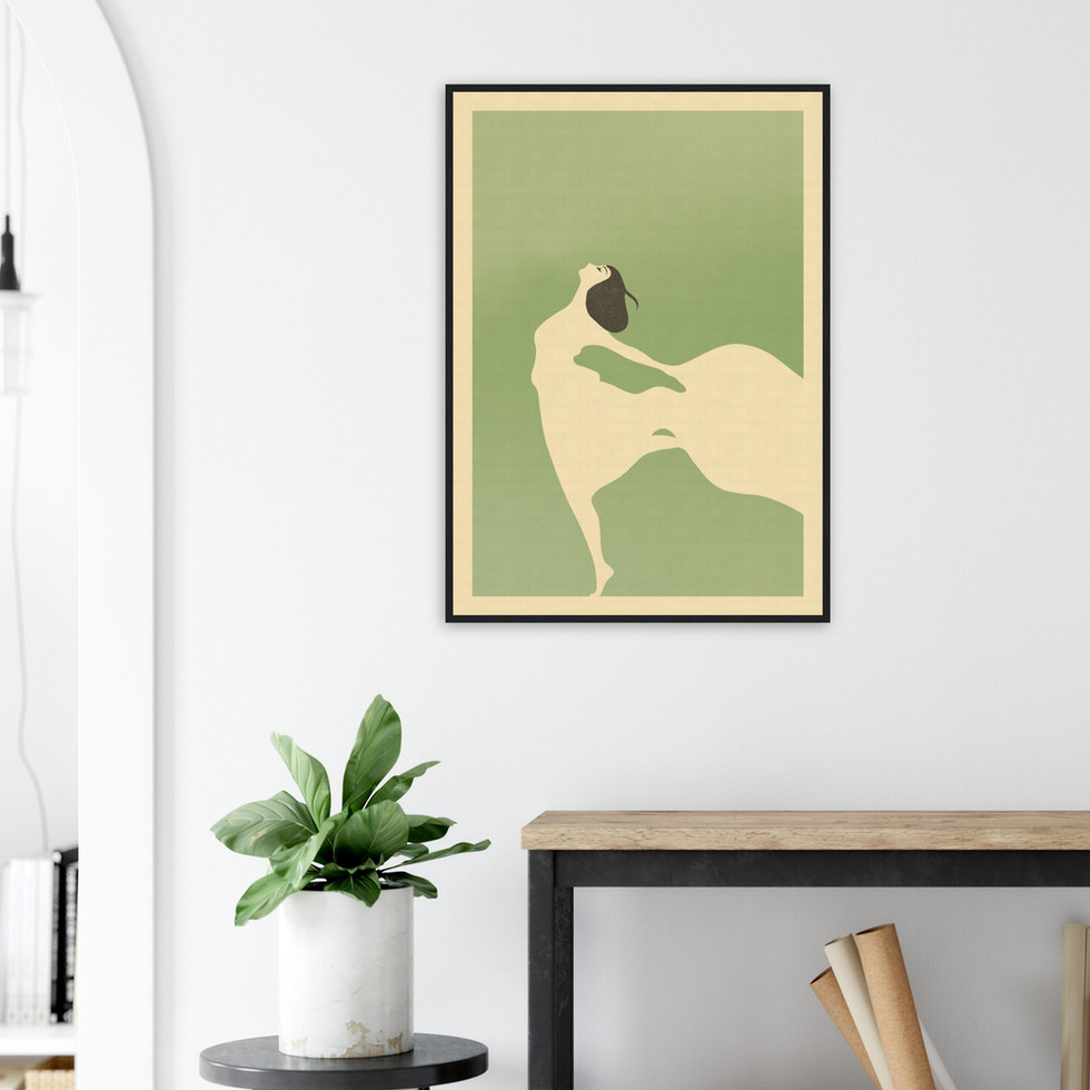 Elegance in Motion: Art Deco-Inspired Sage Green Lady Premium Matte Paper Poster