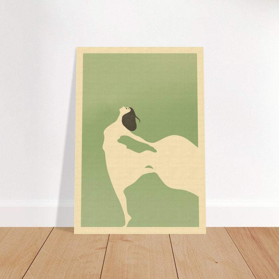 Elegance in Motion: Art Deco-Inspired Sage Green Lady Premium Matte Paper Poster