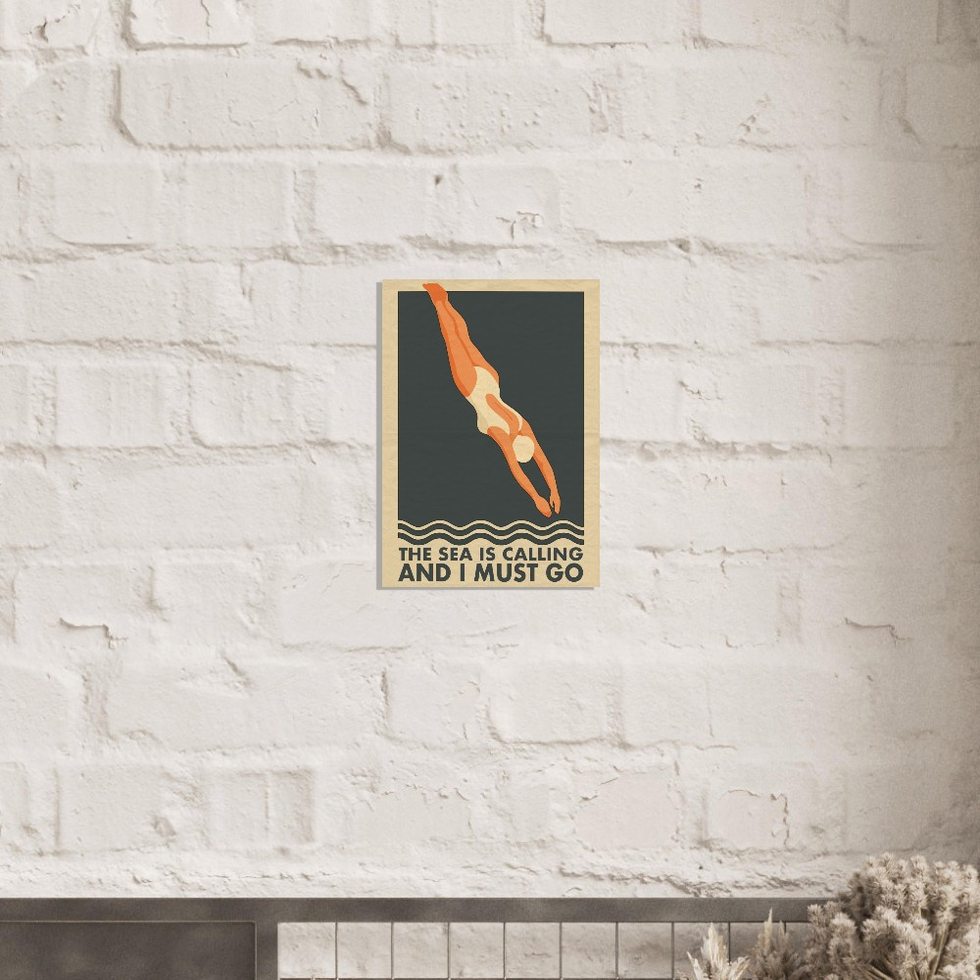 Vintage Diver 'The Sea Is Calling' Art Print – Premium Matte Paper Poster
