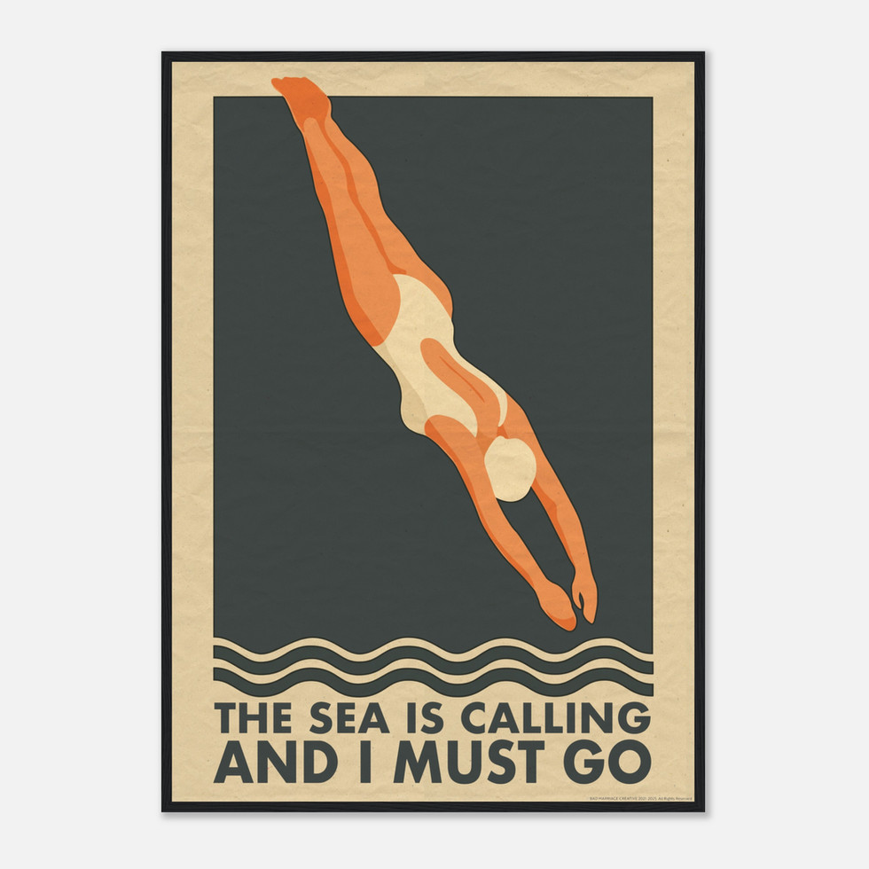 Vintage Diver 'The Sea Is Calling' Art Print – Premium Matte Paper Poster