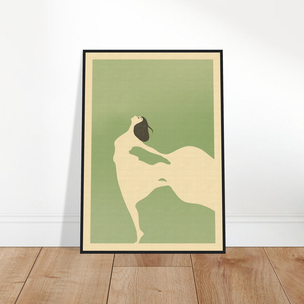 Elegance in Motion: Art Deco-Inspired Sage Green Lady Premium Matte Paper Poster