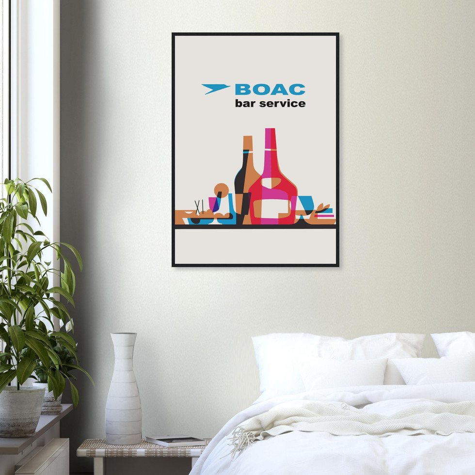 Retro BOAC Bar Service Poster – Mid-Century Airline Art Print for Your Home Bar
