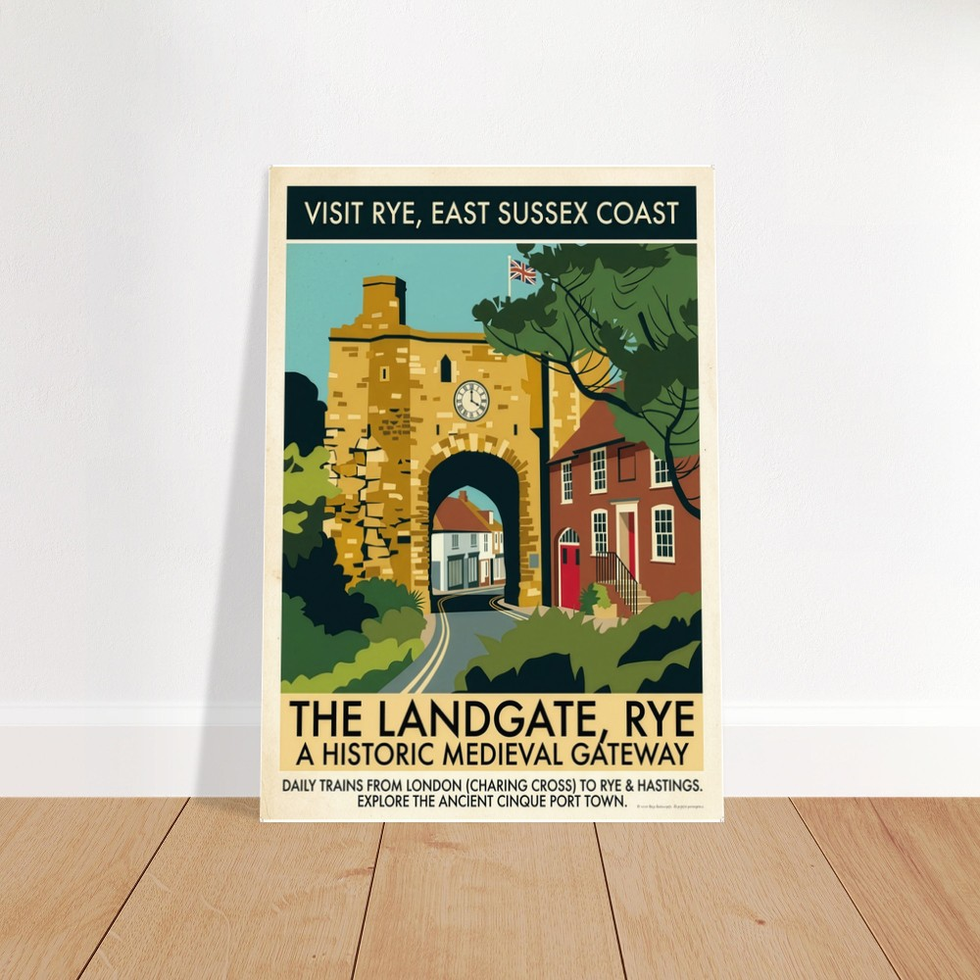 Visit Rye, East Sussex Coast Vintage Travel Poster - Premium Matte Paper Print