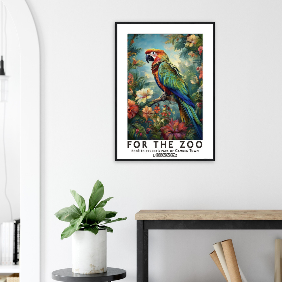 Vibrant London Underground Parrot in Tropical Paradise Matte Poster - Travel Art