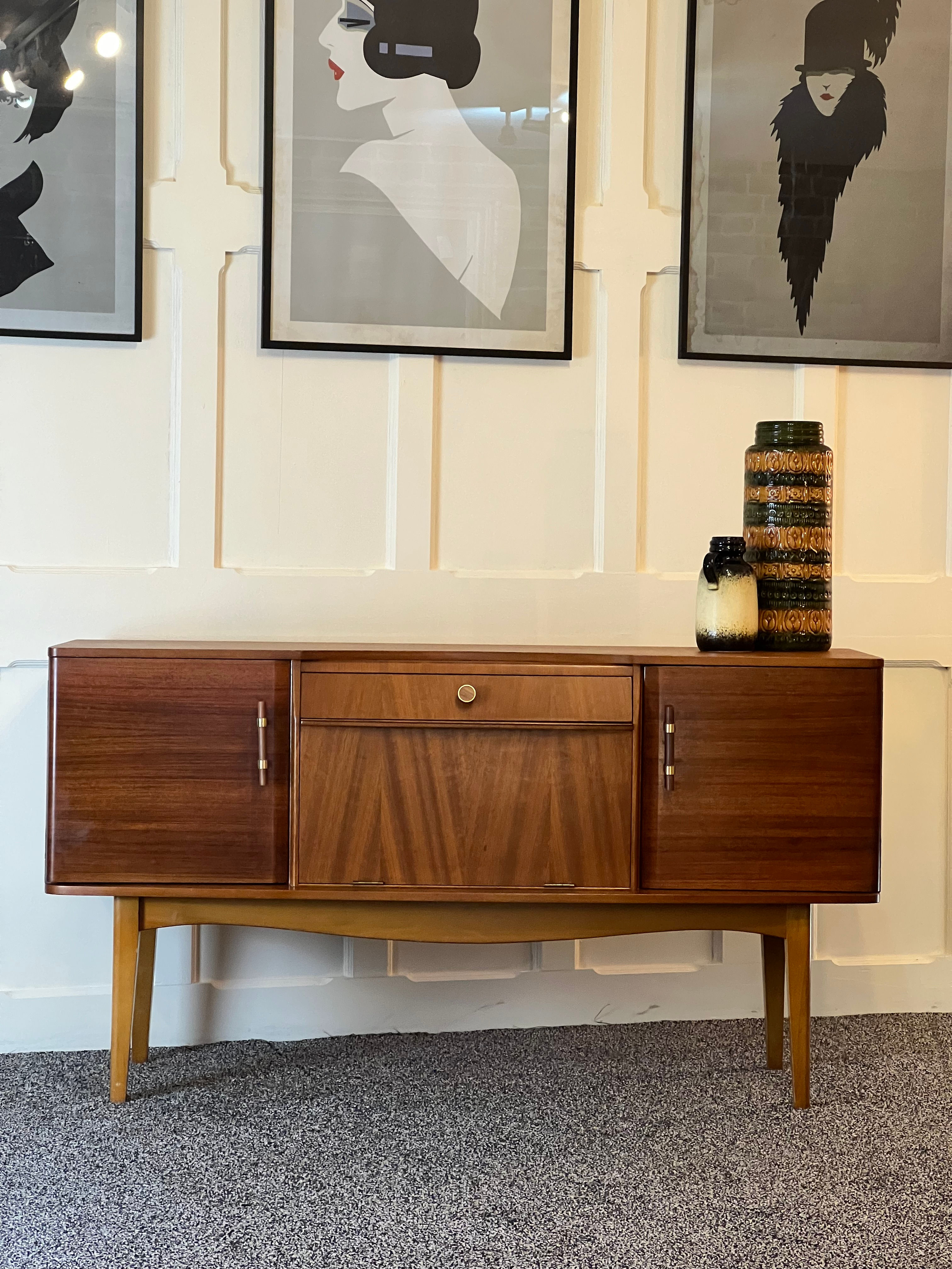 Mid Century Teak Sideboard with Drinks Cabinet, 1960s