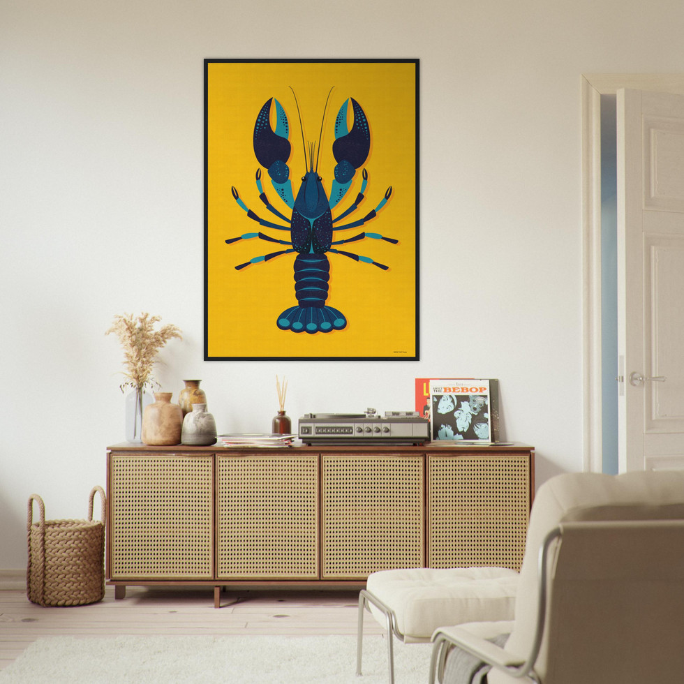 Vibrant Blue Lobster Marine Life Art Print - Premium Matte Paper Poster