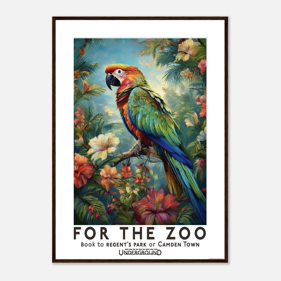 Vibrant London Underground Parrot in Tropical Paradise Matte Poster - Travel Art