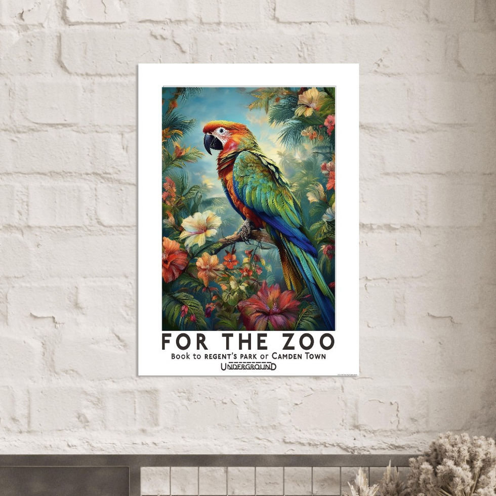 Vibrant London Underground Parrot in Tropical Paradise Matte Poster - Travel Art