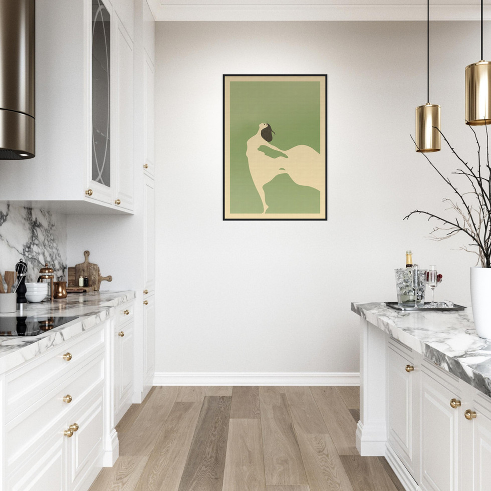 Elegance in Motion: Art Deco-Inspired Sage Green Lady Premium Matte Paper Poster