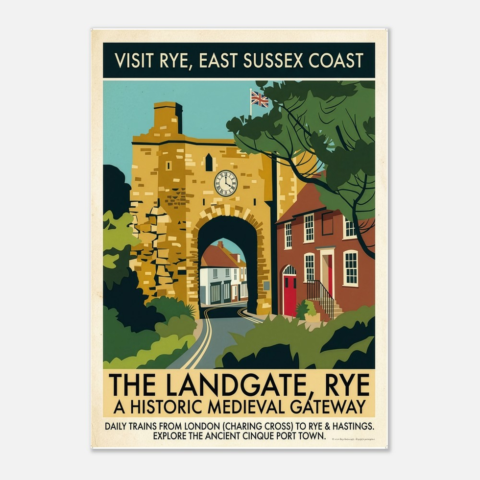 Visit Rye, East Sussex Coast Vintage Travel Poster - Premium Matte Paper Print