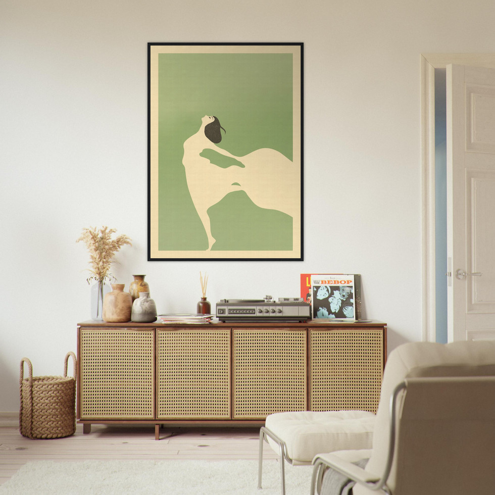 Elegance in Motion: Art Deco-Inspired Sage Green Lady Premium Matte Paper Poster