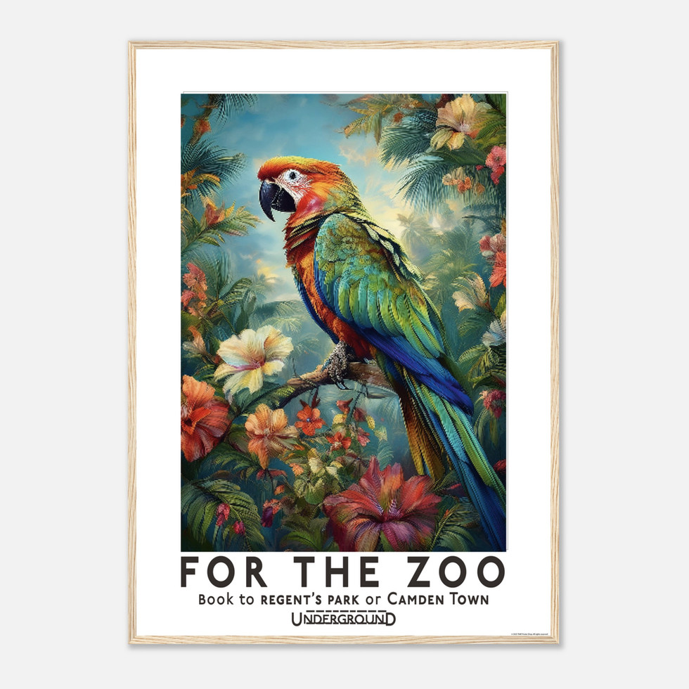 Vibrant London Underground Parrot in Tropical Paradise Matte Poster - Travel Art