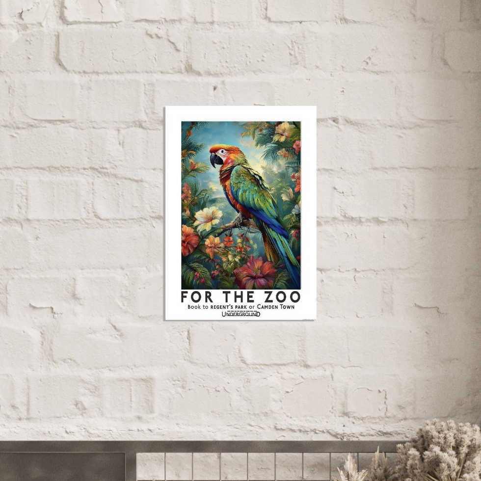 Vibrant London Underground Parrot in Tropical Paradise Matte Poster - Travel Art